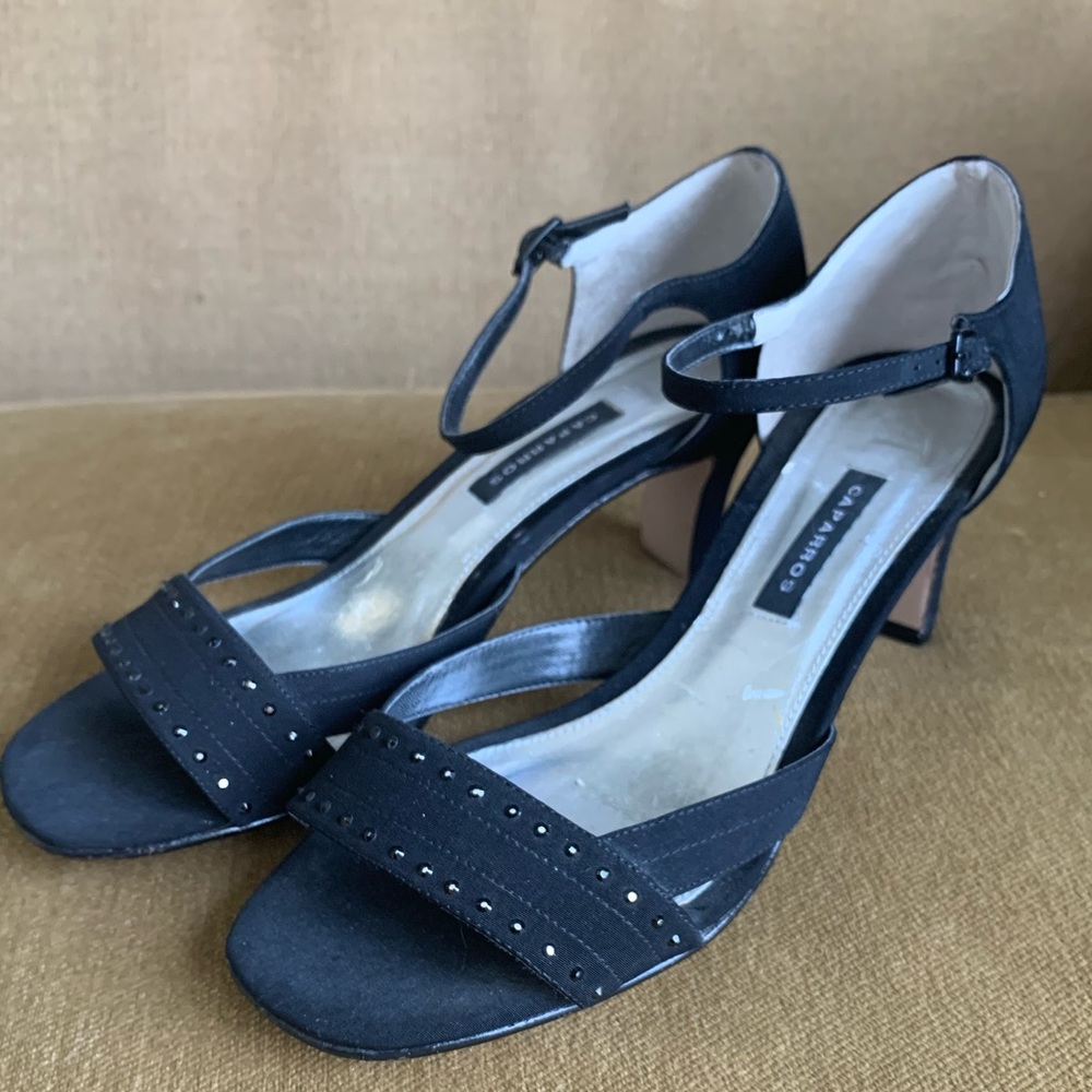 Caparros black heel ankle strap beaded shoe 7